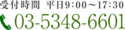 受付時間 平日9:00～17:30 電話番号03-5348-6601